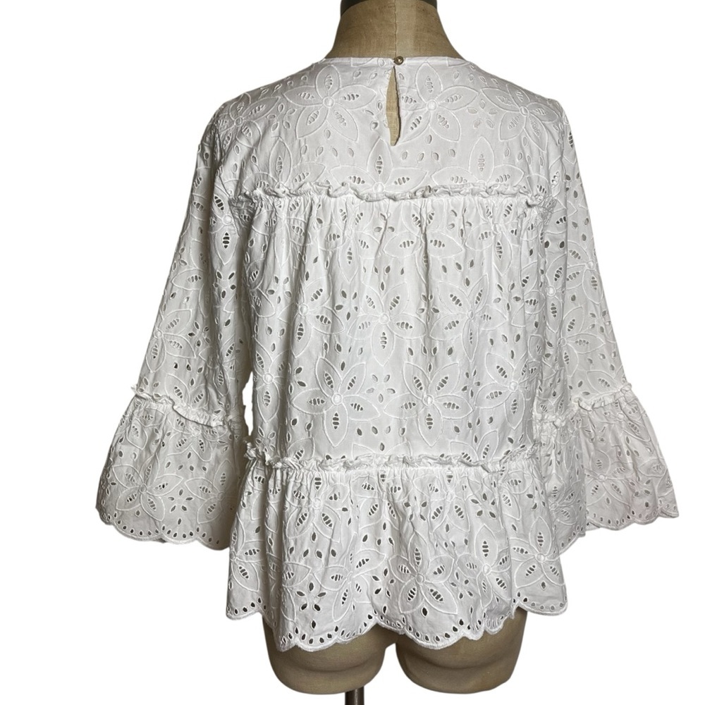 Vineyard Vines White Eyelet Cottagecore Coastal 3/4 Bell Sleeves Scalloped — M - Picture 2 of 10